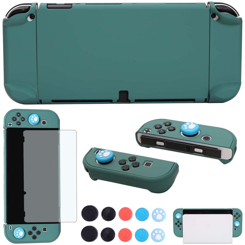 COMCOOL Dockable Case for Nintendo Switch Oled - [9 FT Military Grade Drop Protection] [with Tempered Glass Screen Protector Thumb Grips] Cute Protective Cover for Nintendo Switch Oled - MidGreen - Image 1